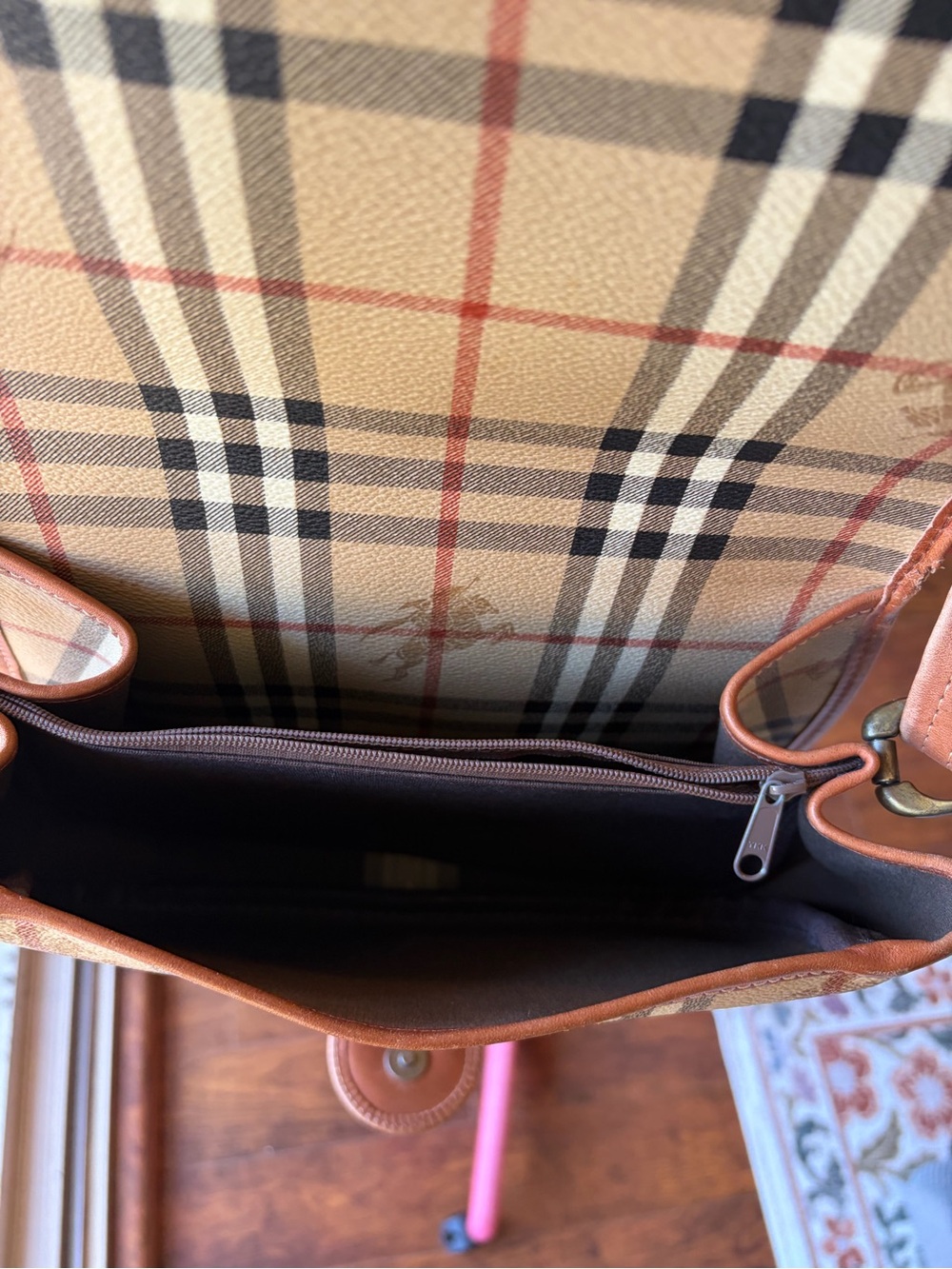 Burberry Vintage Classic Plaid Crossbody with Tan Leather Trim - Picture 14 of 16